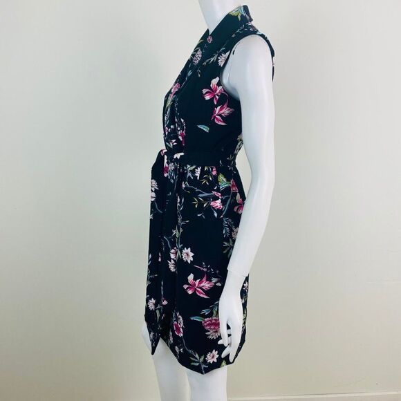 Calvin Klein Black Spring Floral Belted Wrap Dress - Picture 4 of 6